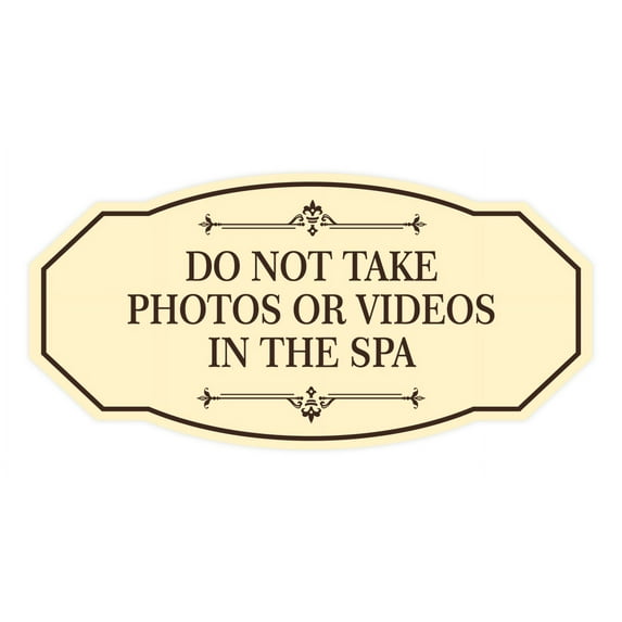 Signs ByLITA Victorian Do not Take Photos Or Videos In The Spa Sign (Ivory/Dark Brown) - Small