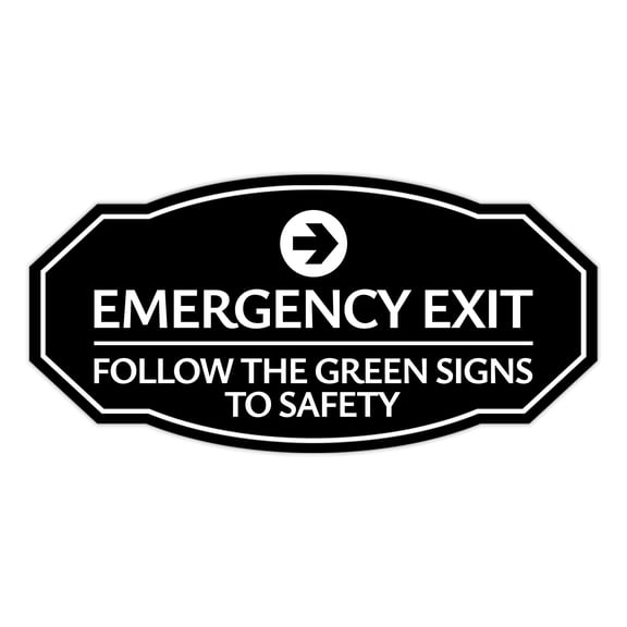 Signs ByLITA Victorian Emergency Exit Follow the Green Signs to Safety ABS Plastic | Laser Engraved | Easy Installation | Elegant Design Sign (Black) - Small