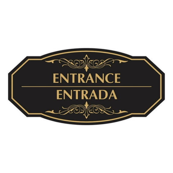 Signs ByLITA Victorian Entrance-Entrada Bilingual Sign (Black Gold) - Large