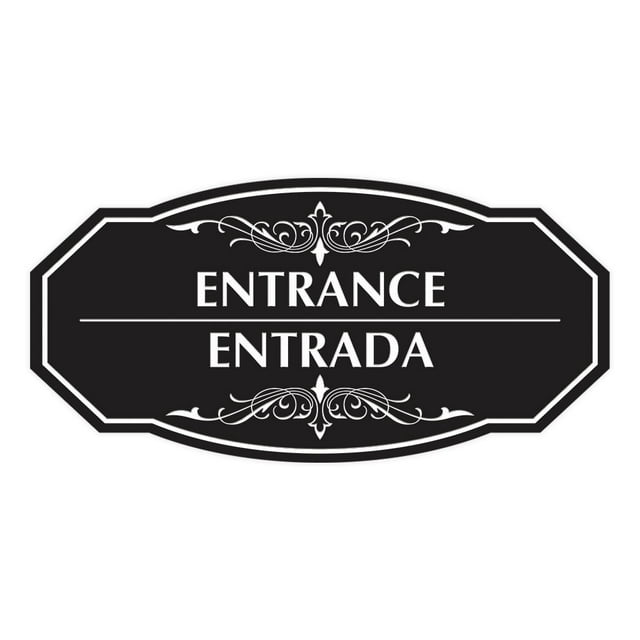 Signs ByLITA Victorian Entrance-Entrada Bilingual Sign (Black) - Medium