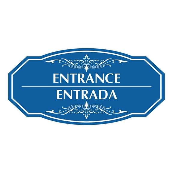 Signs ByLITA Victorian Entrance-Entrada Bilingual Sign (Blue) - Medium