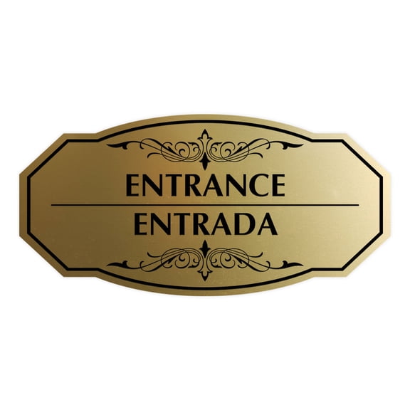 Signs ByLITA Victorian Entrance-Entrada Bilingual Sign (Brushed Gold) - Large