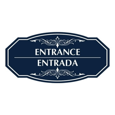 Signs ByLITA Victorian Entrance-Entrada Bilingual Sign (Navy Blue / White) - Large