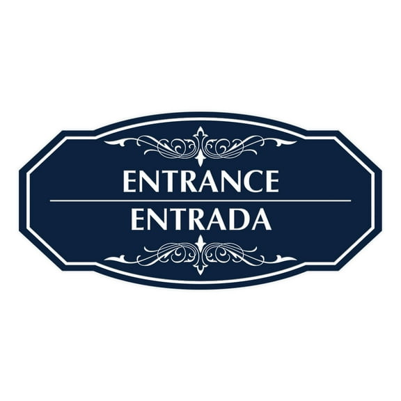 Signs ByLITA Victorian Entrance-Entrada Bilingual Sign (Navy Blue / White) - Large