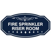 Signs ByLITA Victorian Fire Sprinkler Riser Room Sign - Laser-Engraved Lettering | Durable ABS Plastic | Vibrant Colors | Powerful Foam Tape (Navy Blue / White) - Large