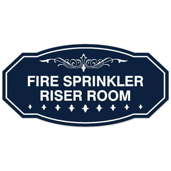 Signs ByLITA Victorian Fire Sprinkler Riser Room Sign - Laser-Engraved Lettering | Durable ABS Plastic | Vibrant Colors | Powerful Foam Tape (Navy Blue / White) - Large