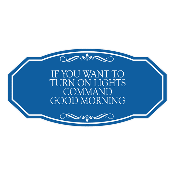 Signs ByLITA Victorian If You Want To Turn On Lights Command Good Morning Airbnb Durable ABS Plastic | Laser Engraved | Easy Installation | Elegant Design Sign (Blue) - Small
