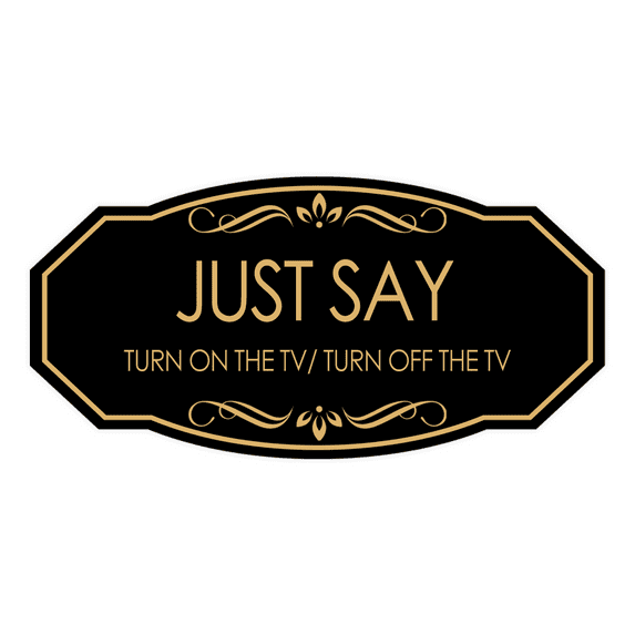 Signs ByLITA Victorian Just Say Turn On The TV / Turn Off The TV Airbnb Sign (Black Gold) - Large