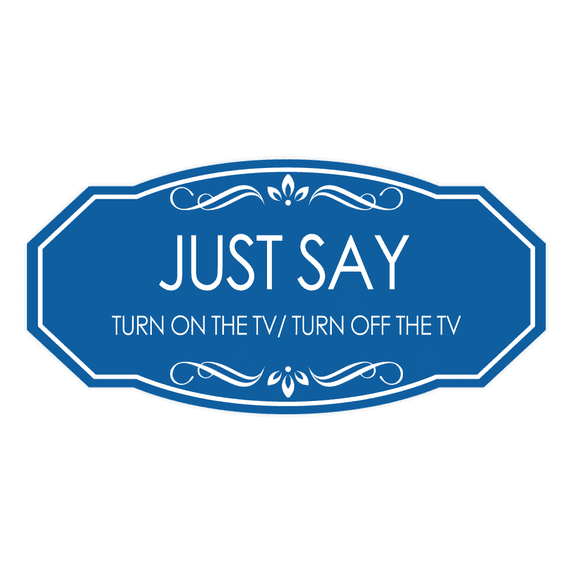 Signs ByLITA Victorian Just Say Turn On The TV / Turn Off The TV Airbnb Sign (Blue) - Large