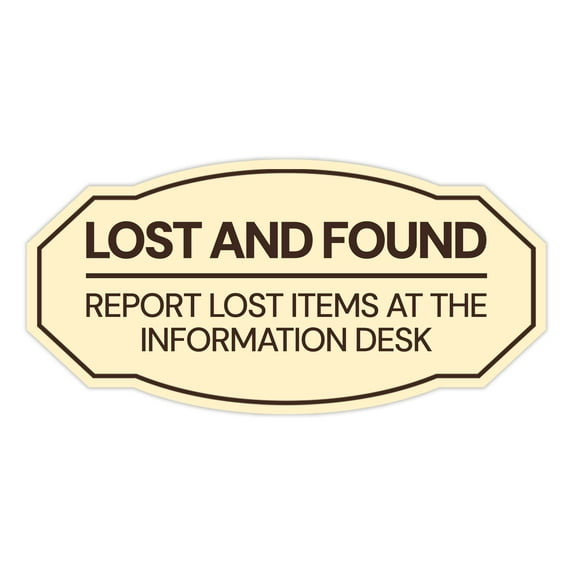 Signs ByLITA Victorian Lost and Found Report Lost Items at the Information Desk ABS Plastic | Laser Engraved | Easy Installation | Elegant Design Sign (Ivory/Dark Brown) - Medium