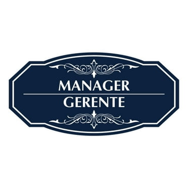 Signs ByLITA Victorian Manager-Gerente Bilingual Sign (Navy Blue / White) - Large