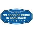 thumbnail image 1 of Signs ByLITA Victorian No Food Or Drink In Sanctuary Sign - Laser-Engraved Lettering | Durable ABS Plastic | Vibrant Colors | Powerful Foam Tape (Blue) - Small, 1 of 3
