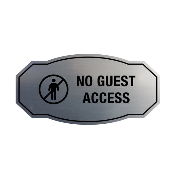 Signs ByLITA Victorian No Guest Access Stick Man Graphic Business Sign (Brushed Silver) - Small