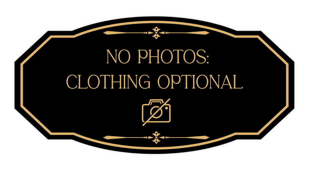 Signs ByLITA Victorian No Photos Clothing optional Sign (Black /Gold) Small