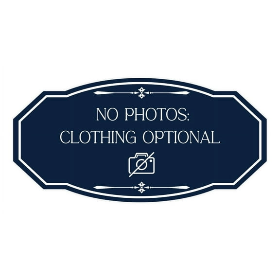 Signs ByLITA Victorian No Photos: Clothing optional Sign (Navy Blue / White) - Large