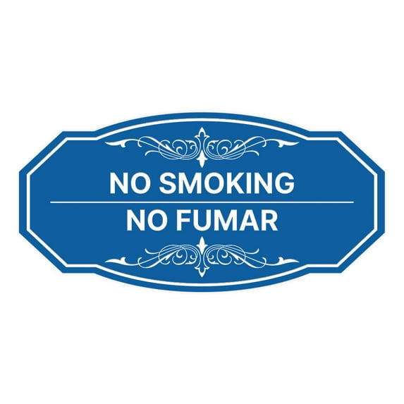 Signs ByLITA Victorian No Smoking/No Fumar Bilingual Sign (Blue) - Medium