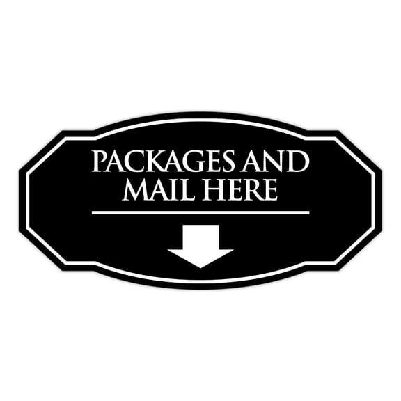 Signs ByLITA Victorian Packages and Mail here Durable ABS Plastic | Laser Engraved | Easy Installation | Elegant Design Sign (Black) - Small