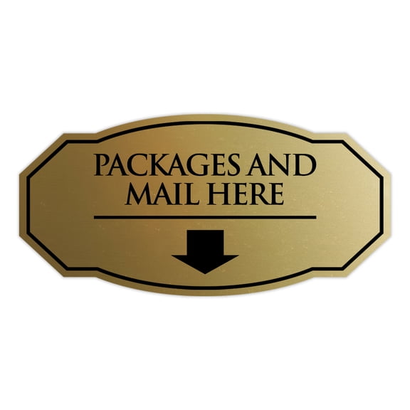 Signs ByLITA Victorian Packages and Mail here Durable ABS Plastic | Laser Engraved | Easy Installation | Elegant Design Sign (Brushed Gold) - Small