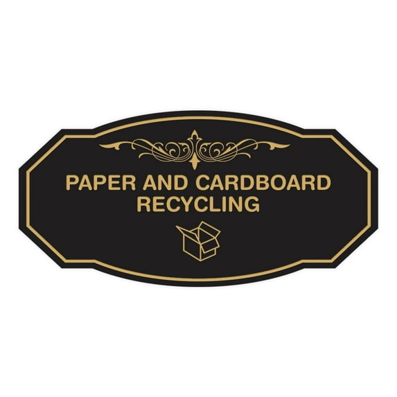 Signs ByLITA Victorian Paper and Cardboard Recycling Sign (Black /Gold) - Small