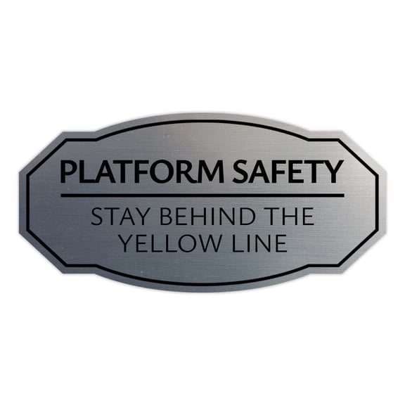 Signs ByLITA Victorian Platform Safety Stay Behind the Yellow Line ABS Plastic | Laser Engraved | Easy Installation | Elegant Design Sign (Brushed Silver) - Small