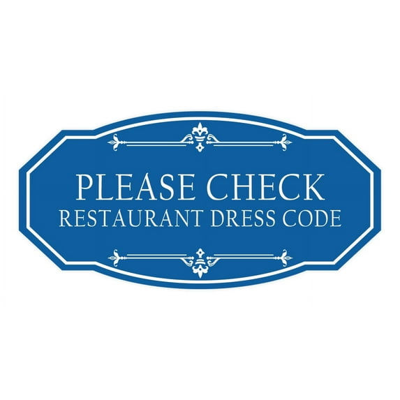 Signs ByLITA Victorian Please Check Restaurant Dress Code Sign (Blue) - Small