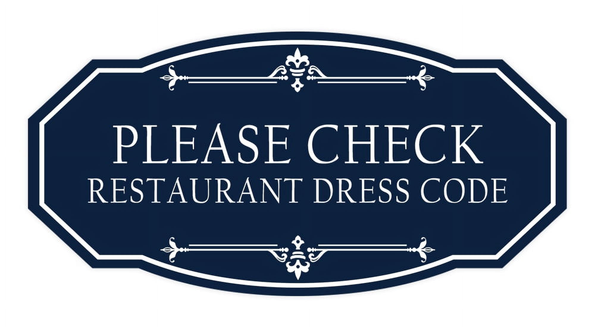 navy blue restaurant dress code Signs ByLITA Victorian Please Check Restaurant Dress Code Sign (Navy Blue /  White)