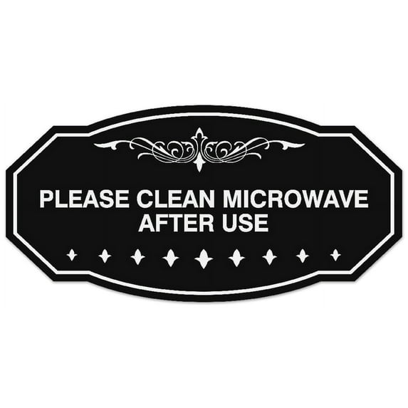 Signs ByLITA Victorian Please Clean Microwave After Use Sign - Laser-Engraved Lettering | Durable ABS Plastic | Vibrant Colors | Powerful Foam Tape (Black) - Small