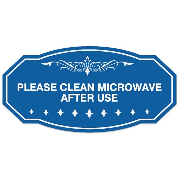 Signs ByLITA Victorian Please Clean Microwave After Use Sign - Laser-Engraved Lettering | Durable ABS Plastic | Vibrant Colors | Powerful Foam Tape (Blue) - Small