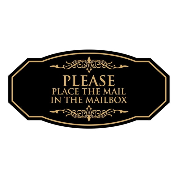 Signs ByLITA Victorian Please Place The Mail in The MailBox Durable ABS Plastic | Laser Engraved | Easy Installation | Elegant Design Sign (Black /Gold) - Small