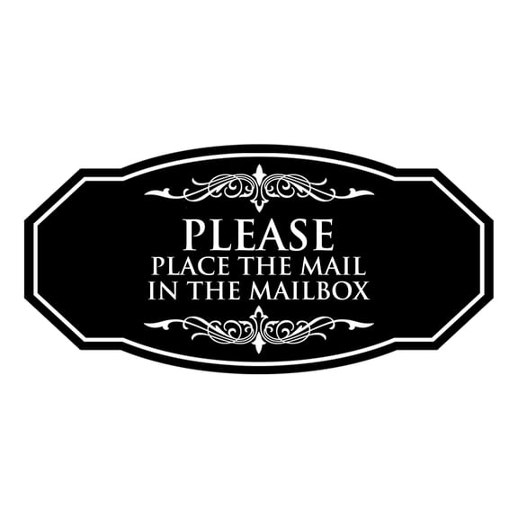 Signs ByLITA Victorian Please Place The Mail in The MailBox Durable ABS Plastic | Laser Engraved | Easy Installation | Elegant Design Sign (Black) - Small