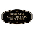 thumbnail image 1 of Signs ByLITA Victorian Please Wear Clean Flip Flops Or Slippers Sign (Black /Gold) - Small, 1 of 1
