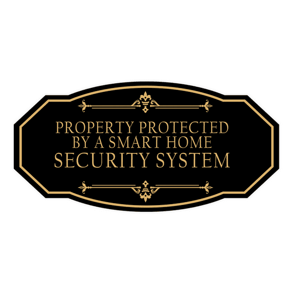 Signs ByLITA Victorian Property Protected By a Smart Home Security System Airbnb Sign (Black /Gold) - Small