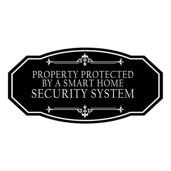 Signs ByLITA Victorian Property Protected By a Smart Home Security System Airbnb Sign (Black) - Small