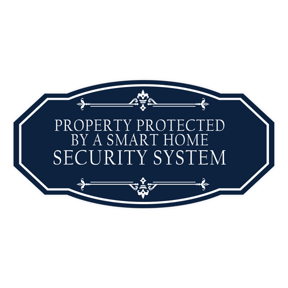 Signs ByLITA Victorian Property Protected By a Smart Home Security System Airbnb Sign (Navy Blue / White) - Large