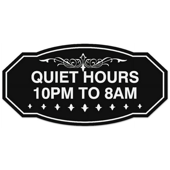 Signs ByLITA Victorian Quiet Hours 10pm to 8am Sign - Laser-Engraved Lettering | Durable ABS Plastic | Vibrant Colors | Powerful Foam Tape (Black) - Medium