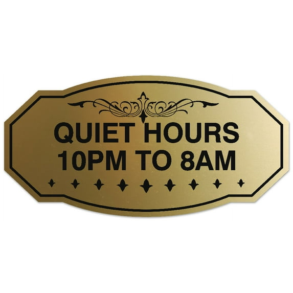 Signs ByLITA Victorian Quiet Hours 10pm to 8am Sign - Laser-Engraved Lettering | Durable ABS Plastic | Vibrant Colors | Powerful Foam Tape (Brushed Gold) - Large