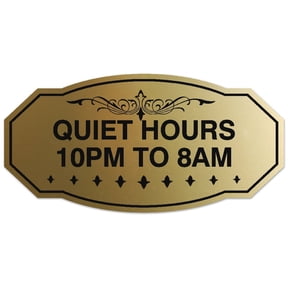 Signs ByLITA Victorian Quiet Hours 10pm to 8am Sign - Laser-Engraved Lettering | Durable ABS Plastic | Vibrant Colors | Powerful Foam Tape (Brushed Gold) - Small