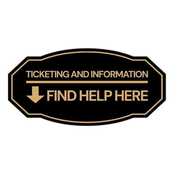 Signs ByLITA Victorian Ticketing and Information Find Help Here ABS Plastic | Laser Engraved | Easy Installation | Elegant Design Sign (Black /Gold) - Small