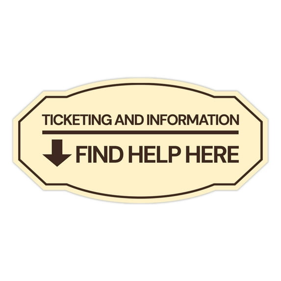 Signs ByLITA Victorian Ticketing and Information Find Help Here ABS Plastic | Laser Engraved | Easy Installation | Elegant Design Sign (Ivory/Dark Brown) - Large