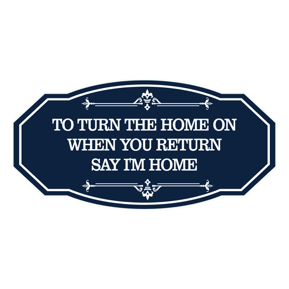 Signs ByLITA Victorian To Turn the Home On When You Return Say I'm Home Airbnb Sign (Navy Blue / White) - Medium
