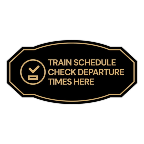 Signs ByLITA Victorian Train Schedule Check Departure Times Here ABS Plastic | Laser Engraved | Easy Installation | Elegant Design Sign (Black /Gold) - Small