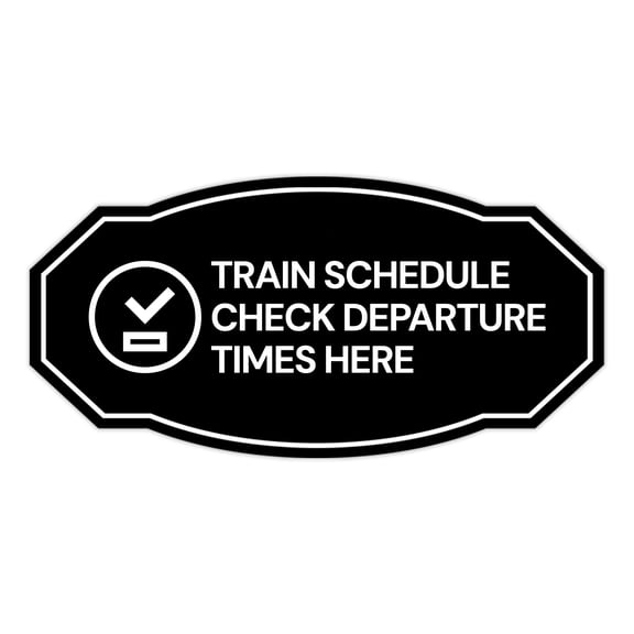 Signs ByLITA Victorian Train Schedule Check Departure Times Here ABS Plastic | Laser Engraved | Easy Installation | Elegant Design Sign (Black) - Small