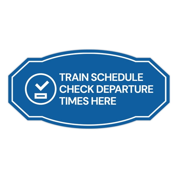 Signs ByLITA Victorian Train Schedule Check Departure Times Here ABS Plastic | Laser Engraved | Easy Installation | Elegant Design Sign (Blue) - Small
