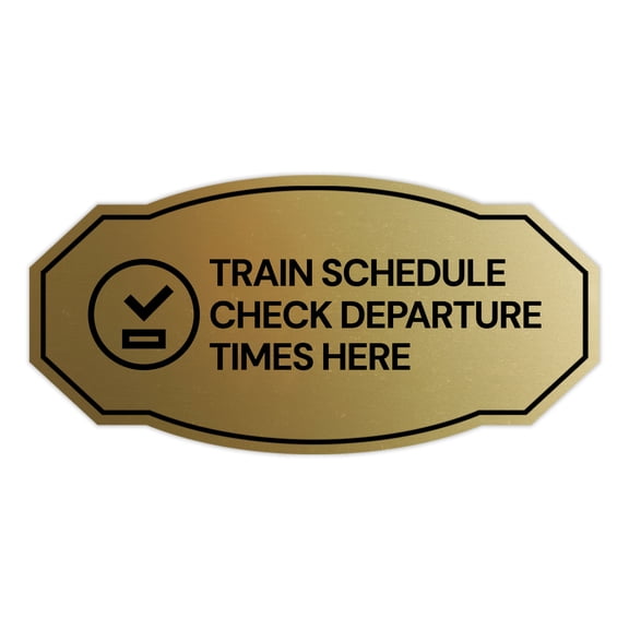Signs ByLITA Victorian Train Schedule Check Departure Times Here ABS Plastic | Laser Engraved | Easy Installation | Elegant Design Sign (Brushed Gold) - Small