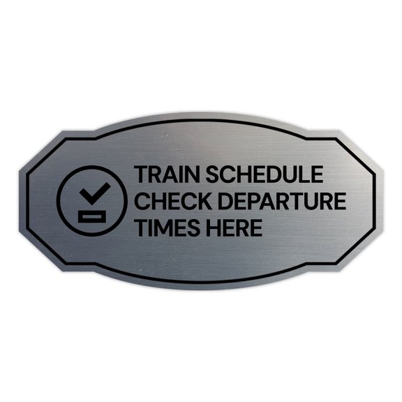 Signs ByLITA Victorian Train Schedule Check Departure Times Here ABS Plastic | Laser Engraved | Easy Installation | Elegant Design Sign (Brushed Silver) - Small
