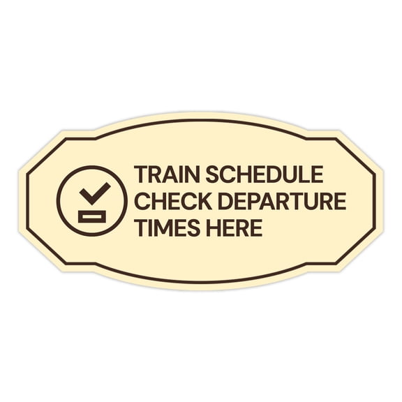 Signs ByLITA Victorian Train Schedule Check Departure Times Here ABS Plastic | Laser Engraved | Easy Installation | Elegant Design Sign (Ivory/Dark Brown) - Small