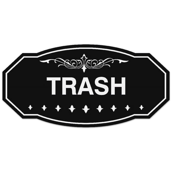 Signs ByLITA Victorian Trash Sign - Laser-Engraved Lettering | Durable ABS Plastic | Vibrant Colors | Powerful Foam Tape (Black) - Small