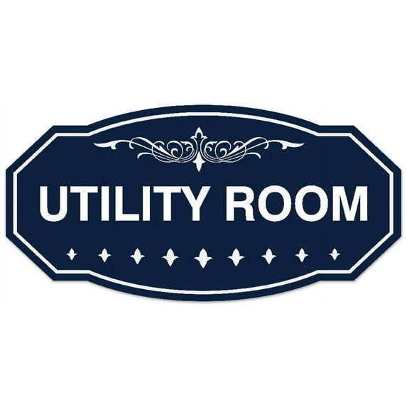 Signs ByLITA Victorian Utility Room Sign - Laser-Engraved Lettering | Durable ABS Plastic | Vibrant Colors | Powerful Foam Tape (Navy Blue / White) - Small