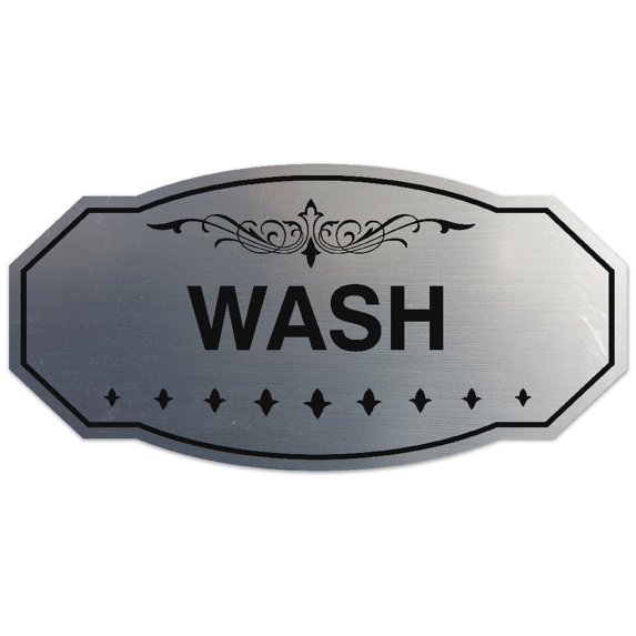 Signs ByLITA Victorian Wash Sign - Laser-Engraved Lettering | Durable ABS Plastic | Vibrant Colors | Powerful Foam Tape (Brushed Silver) - Medium