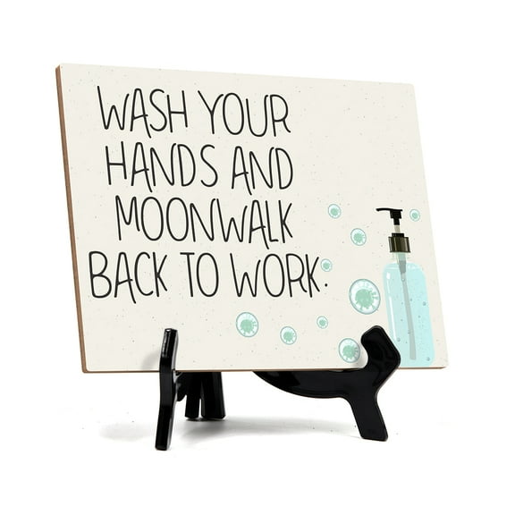 Signs ByLITA Wash Your Hands And Moonwalk Back To Work, Hygiene Sign, 6" x 8" (White)